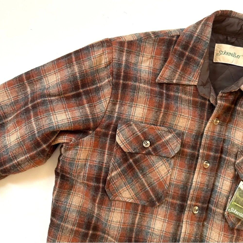 St. John’s Bay Vintage Brown & Tan Plaid Wool Button Down Chore Jacket